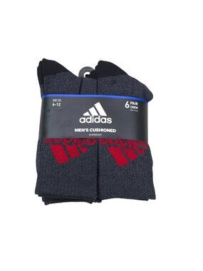 Adidas Mens Cushioned AEROREADY Crew Socks 6-Pack Black Grey Red Shoe Size 6-12